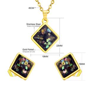 Vente en gros de bijoux en acier inoxydable à la mode, ensemble collier et boucles d'oreilles de mariée avec pendentif double cœur en forme de coquille noire - Product Image 5