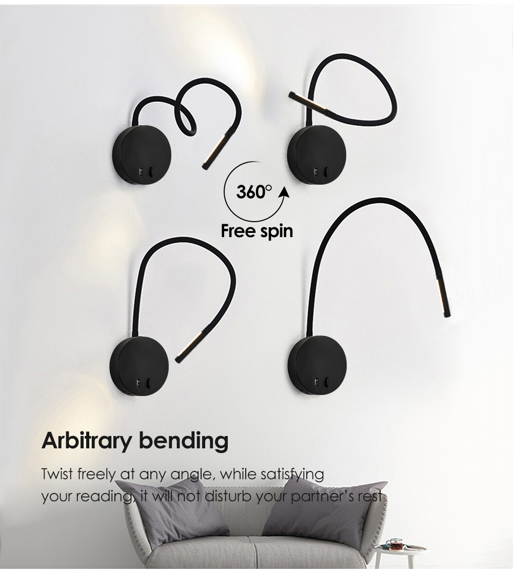Hotel Wall Light With Usb Port Gooseneck Bedside1w 3w Reading Lamp Flexible Wall Lamp
