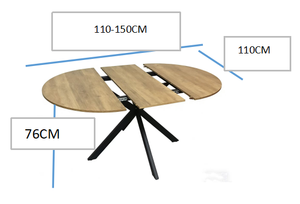 Bestseller in Legno e <span class=keywords><strong>Nero</strong></span> 110-150 cm per 4-8 Persone <span class=keywords><strong>Tavolo</strong></span> da Pranzo Rotondo <span class=keywords><strong>Allungabile</strong></span> - Product Image 2