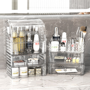 Cosmetic Storage Box Makeup Organizer Dustproof Desktop <b>Skincare</b> <b>Holder</b> With Drawer Modern Design Creamy White 3-6L - Product Image 2
