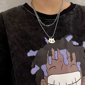Collares de Cadena de Doble Capa de Acero de Titanio para Hombres y Mujeres, Lindo Collar con Colgante de Gato Demonio de Dibujos Animados, Accesorios de Joyería - Product Image 2