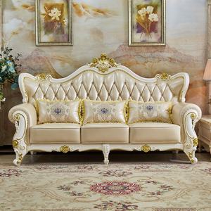 غرفة معيشة من الجلد الأوروبي ، مجموعة فاخرة من الخشب الصلب المنحوت من جلد البقر الطبقة العلوية لغرفة المعيشة - Product Image 3