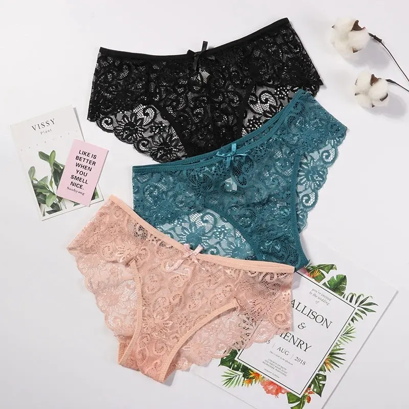 Wholesale In Stock Sexy Underwear For Women Transparent Lace Low-Rise Hollow Out Briefs Lady Hipster Panties
