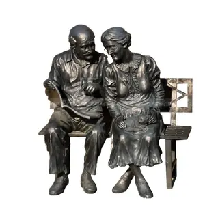 Outdoor Garden Decoration Metal Man And Woman Couple Sculpture Bronze Brass Old Couple Statues For Sale