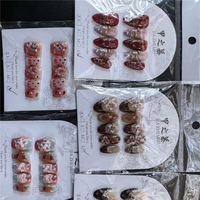 Uñas Postizas JIAZHIMU Hechas a Mano, Forma Ataúd, Almendradas, Francesas, Marrones, de Alta Calidad, Reutilizables, para Decoración de Uñas, Forma Cuadrada