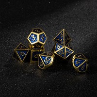Ensemble de 7 dés polyédriques en alliage de zinc, bleu pailleté, avec chiffres dorés, pour jeux de rôle (RPG, TRPG), Donjons et Dragons, jeux de société