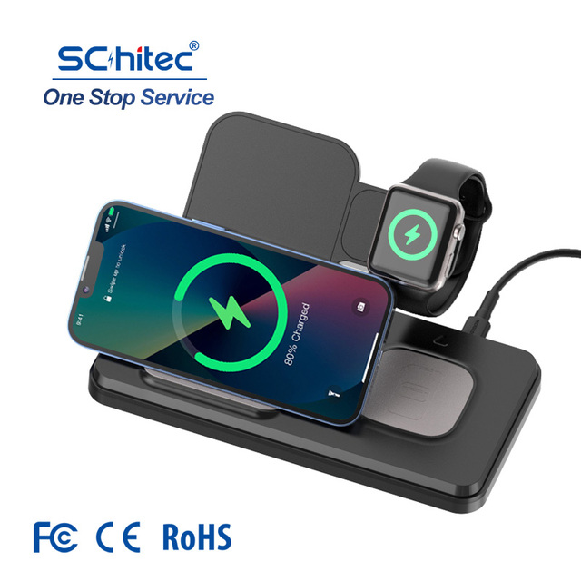 Foldable Portable Wireless Phone Charger Display 15W 3 in 1 Fast Charging Wireless for samsung Wireless Device