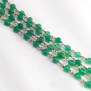 Natural Green Onyx Smooth 3mm Irregular Beaded Brass Wire Wrapped Handmade High Quality Johariz Brand <b>Rosary</b> Chain - Product Image 1