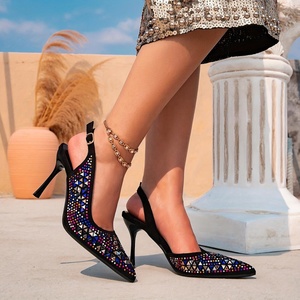 Chaussures de mariée pour femme, à paillettes brodées, bout pointu, talons aiguilles, été, imperméables, respirantes, élégantes - Product Image 3
