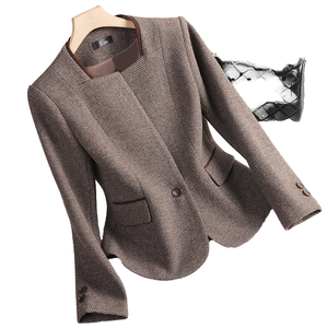 Chaqueta Corta Cortavientos de Doble Cara de Alta Gama para Mujer, Elegante, Tejida, de Spandex/Poliéster, Antiarrugas, para Otoño e Invierno - Product Image 4