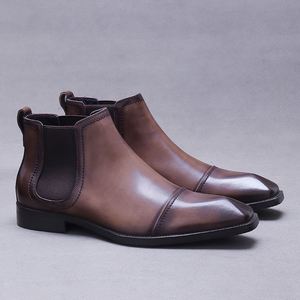 2025 Customizable Luxury Vintage Men's Genuine Leather Ankle Chelsea <b>Boots</b> <b>Slip</b>-<b>On</b> Lightweight Casual Shoes for Autumn Winter - Product Image 3