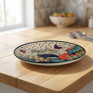 Assiette décorative ronde en céramique faite à la main, design bohème, 10,3 pouces, lavable, durable, qualité supérieure, vaisselle artistique de table - Product Image 1