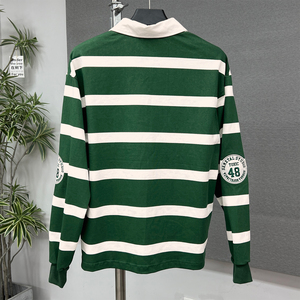 100% coton goutte épaule boutonnée chemise hommes concepteur imprimé à manches longues t-shirts personnalisé surdimensionné rayure Polo T-shirt - Product Image 2
