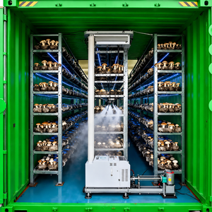 Conteneur de culture de champignons isolé et hermétique avec grille de culture, buses d'atomisation haute pression, ventilateurs de circulation d'air et éclairage - Product Image 6