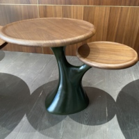 Table basse en bois haut de gamme, finition en bois de noyer, base en métal, petite taille, design circulaire, fabriquée en Chine.