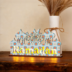 Lampe 3D en bois pour l'Aïd islamique 2026, décoration de chambre, Ramadan Kareem, lampe de table pour fête, cadeau décoratif, ornements de lampe Château du Ramadan - Product Image 1