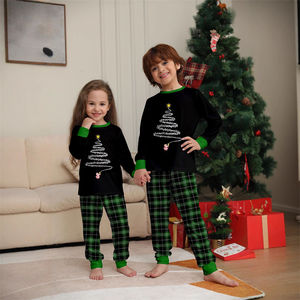 2025 noël famille correspondant pyjamas quatre <span class=keywords><strong>personnes</strong></span> ensemble feux d'artifice imprimer vert <span class=keywords><strong>Plaid</strong></span> noir vêtements de détente - Product Image 3