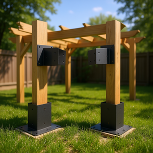 Kit di 4 staffe angolari in acciaio resistente da 4x4 pollici per supporto base di pergole e gazebo da esterno in legno - Product Image 2