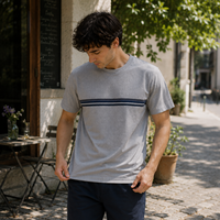 T-shirt à rayures avec logo personnalisé pour homme, coton premium, col rond décontracté, marque privée, fabricant de vêtements lifestyle OEM ODM