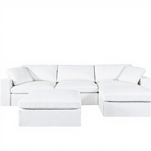 Juego de Sofás Modulares Cuadrados de Terciopelo Blanco de 3 Piezas, Estilo Wabi Sabi de Lujo, Patas de Madera, para Apartamento, Hotel, Sala de Estar, Dormitorio - Product Image 4