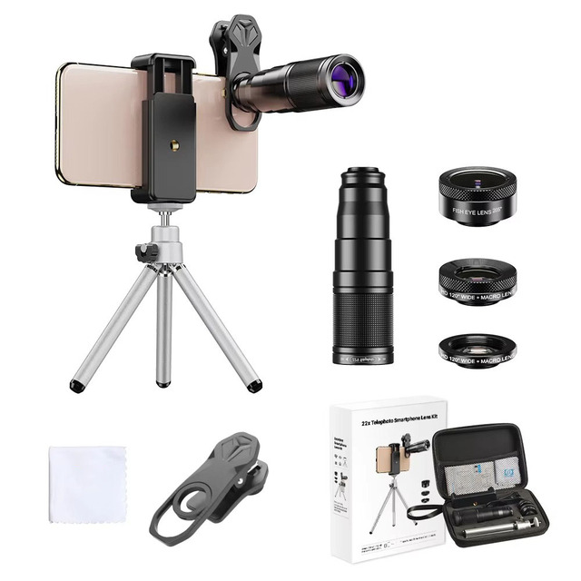 VEYE 4 in 1 Phone Lens Kit Universal External Wide Angle Fisheye Macro 22X Telephoto Fully Multi-Coated for Pentax Mobile
