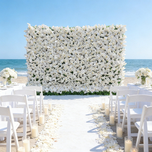 Décoration de mariage, mur de fleurs artificielles en roses, toile de fond enroulable 3D 5D, décoration murale florale pour mariage - Product Image 1