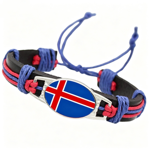 Bracelet tressé personnalisé avec drapeau d'<span class=keywords><strong>Islande</strong></span>, bracelet en corde réglable pour activité scolaire, accessoire de décoration pour la Journée nationale - Product Image 1