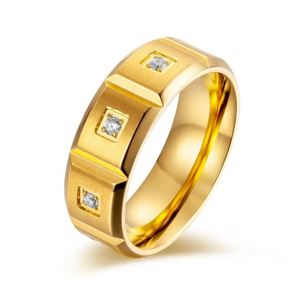 थोक फैशन की अंगूठी 8mm टाइटेनियम स्टील वर्ग बढ़त 18K सोना मढ़वाया जेड हीरा एकल अंगूठी पुरुषों