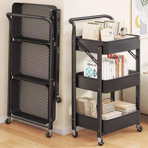 Chariot de rangement panier à légumes panier pliant chariot roulant chariot 3 niveaux cuisine support de stockage de légumes - Product Image 3