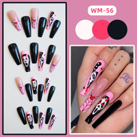 Faux ongles à presser carrés longs rose pastel et noir pour Halloween, avec motifs Ghost Face, toile d'araignée et couteau, Fournitures pour ongles
