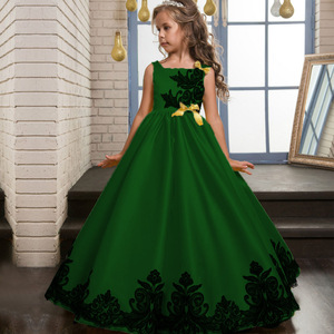 Vestido de niña de flores para niños, vestido largo de princesa de encaje sin tirantes, color verde, para fiesta de boda - Product Image 1