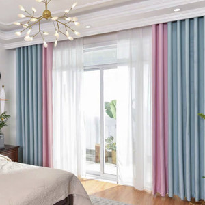 Modern Minimalist Ready Made <b>Curtains</b> Pencil Pleat Blackout Hemp Jacquard Yarn-Dyed Patchwork Rod Installation Living Room - Product Image 2