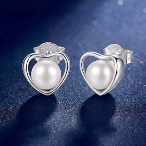Boucles d'oreilles minimalistes en argent S925 avec cœur creux et perle, bijoux fins romantiques pour femmes, cadeau de mariage ou d'anniversaire - Product Image 5