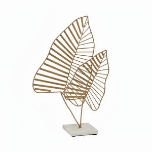 Art moderne en métal à base de marbre de luxe avec ornement en feuille de fer à lumière creuse dorée Style de conception artisanale - Product Image 1