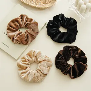 CLARMER Autumn and winter vintage warm solid color plush women hair accessory handmade custom scrunchies for wholesale