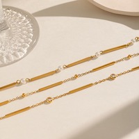 Kalung Bambu Minimalis Mewah untuk Wanita, Rantai Ramping Panjang, Liontin Zirkon Bulat Kecil Berkilau Grosir TGXL14172