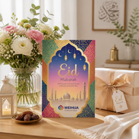 Cartes de vœux personnalisées en or avec impression de mosquée et de lune pour l'Aïd Moubarak, cartes de fête en papier avec logo personnalisé OEM