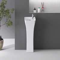 Cuvette carrée moderne en céramique sur pied pour petit appartement, balcon, avec pied intégré, lavage étroit et large, carré, égouttoir pour évier