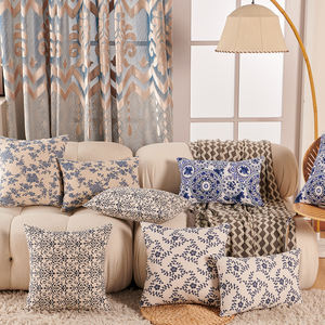 <span class=keywords><strong>Housse</strong></span> de coussin carrée à motif de porcelaine bleue et blanche, 1 pièce, 100% Polyester, pour salons, décoration de la maison - Product Image 1