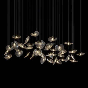 高級アートガラスリーフシャンデリア天井ペンダントライトヴィラホームデコレーション吹きガラスLED照明レストランホテルシャンデリア - Product Image 4