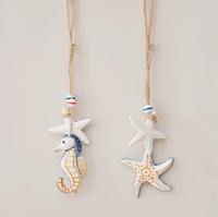 Décoration animale nautique en bois écologique : Étoile de mer, Hippocampe pour thème plage, artisanat suspendu en bois