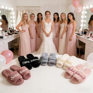 Personalized <b>Bridal</b> <b>Slipper</b>, Wedding Bridesmaid Gifts, Custom Fluffy <b>Slippers</b> with Name, <b>Bridal</b> Shower Bachelorette Party Gift - Product Image 4