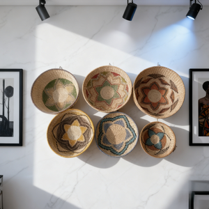 Panier mural rond tissé Art Déco, artisanat avec motif personnalisable, ensemble multi-pièces pour usage domestique et commercial - Product Image 4