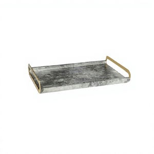 Plateau de service en marbre avec poignées métalliques, plateau à chocolats de qualité supérieure, plateau alimentaire, taille personnalisée, forme rectangulaire, plateau de petit-déjeuner - Product Image 1