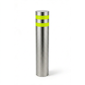 304 Stainless Steel <b>Fixed</b> Safety Bollard with Reflective Strip, Anti-Crash Traffic Barrier <b>Post</b> for Parking Lot & Sidewalk - Product Image 1