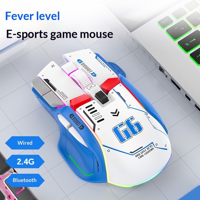 2.4Ghz Wireless G6 RGB Backlit Gaming Mouse Programmable Buttons Ergonomic Design Right-Handed Orientation 9 Buttons Optical