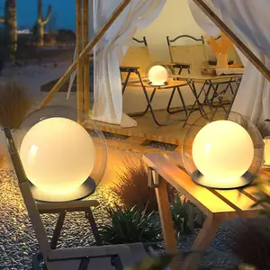 Outdoor Solar Garden Moon Ball Lights Rechargeable PE LED Lawn Landscape Decorative Columns Waterproof IP65 AC Power Supply