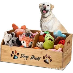 Boîte de rangement pour jouets pour animaux de compagnie en bambou Qiao Musen avec motif de patte pour organiser les affaires de chien, utilisation à la maison ou dans la chambre - Product Image 5