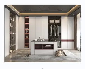 Lemari furnitur kamar tidur pabrik kabinet kustom kayu modular desain modern lemari pakaian walk in