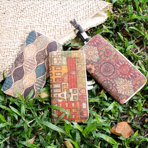 Unisex Purse Zipper Design with Card Holder Coin Pocket Eco-friendly Gift Vegan Cork Long Wallet RFID Flowers - Product Image 2